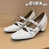 Sapatos Mary Jane Quadrados de Salto Grosso Estilo Francês para Mulheres, Novo Modelo Primavera/Verão com Tira Única, Abertura Rasa e Aumento de Altura Oculto, Saltos Altos
