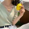Camiseta de Punto de Manga Corta con Cuello en V de Seda de Hielo para Mujer Verano Camiseta Básica Ropa Exterior Interior Delgada Suelta Estilo Chanel Top Negro
