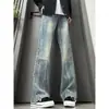 Jeans con estampado de bambú Lightning para hombre, retro americano de alta calle, corte slim fit, estilo nuevo y moderno, pantalones largos elegantes y versátiles
