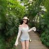 2025 Novo Estilo de Verão Europeu e Americano Sexy Sexy Estilo Pura Luxúria Manga Longa Proteção Solar Design Assimétrico Blusa Fina Camiseta Feminina