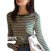 Q2026 Nueva Camiseta de Rayas para Mujer, Top de Manga Larga para Primavera y Otoño, Camiseta Básica de Capa Interior, Ropa de Otoño para Mujer, Camiseta de Mujer