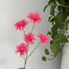 Dalia Crisantemo Artificial Estilo Europeo con Hojas para Decoración de Bodas y Decoración del Hogar