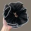 2026 Nuevo Scrunchie de Satén Negro para Mujer Diadema con Acabado de Alta Gama Diadema para Cola de Caballo Baja Elegante Flor para el Cabello Estilo Perezoso