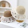 Sombrero de Paja de Verano con Lazo Grande de Encaje, Elegante Sombrero Casual para Mujer, Sombrero de Pescador, Sombrero de Playa, Sombrero de Paja con Visera para el Sol y Protección Solar