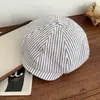 Boina Artística Listrada Estilo Japonês Vintage para Mulheres, Emagrecimento Facial, Proteção Solar Respirável, Circunferência Craniana Grande, Chapéu Octogonal, Moderno