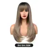 Peruca atmosférica estilo europeu e americano transfronteiriço, com cor degradê, para mulheres, aplique completo com franja, cabelo preto longo e liso, peruca ligeiramente ondulada, cabeça inteira