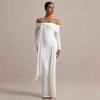 Vestido Longo Elegante Francês de Cor Sólida Slim Fit com Laço Novo Estilo Europeu e Americano de Comércio Exterior Temperamento Socialite