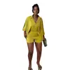 S10731 Camisa sexy de cor sólida com manga morcego europeia e americana conjunto solto de duas peças