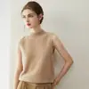 Colete 100% caxemira modelo 2026 para mulheres, camada interna quente, colete de tricô de caxemira, colete sem mangas com gola semi-alta para mulheres