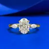 Mu Jing Joyería Nuevo Anillo de Oro de Tres Piedras Ovaladas Pequeñas S925 Plata 6*9 Hada Flotante en Vivo Transfronterizo