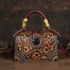 Bolso nuevo de estilo retro europeo y americano, original, con relieve, cierre de pinza, boca de bolsa, cuerda de cáñamo de bambú, de mano, bandolera, doble uso, para mujer