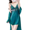 Directamente del fabricante: Elegante Camisón de Encaje para Mujer, Conjunto de Vestido de Seda Helada de Verano con Cubierta Exterior, Soporta Dropshipping