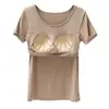Camiseta de manga corta push-up modal con almohadilla para el pecho BRA-t sin sujetador de media manga con copa de cinco dedos Pijama de puesto Base