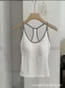 Top de tirantes estilo coreano de verano con bloques de color y cuello halter, diseño de espalda cruzada, copas incorporadas, cómodo para usar solo o en capas, top para mujer