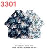 Americano retro ins manga curta camisa floral masculino solto oversize street hip hop marca casual meia manga camisa
