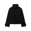 Comercio Exterior Otoño Nueva Llegada Estilo Europeo y Americano Moda Femenina Casual Holgado Chaqueta Abrigo Cruzada Negro Caqui Gris Oscuro