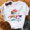 Camiseta divertida con estampado de animal de caballo de dibujos animados para mujer, camiseta con estampado de anime Harajuku, cuello redondo