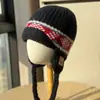 Atmosfera de Outono e Inverno Chapéu de Voo Vermelho Tricotado Estilo Fair Isle de Natal Chapéu com Proteção para as Orelhas Jacquard Resistente ao Frio e Quente Chapéu de Lã