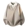Suéter de punto de imitación de dos piezas para hombre con cuello en V, nuevo estilo de invierno transfronterizo 2026, top de punto casual holgado, moderno