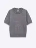 Para Exportación Europea y Americana Transfronteriza Ropa de Mujer Popular en Aliexpress Verano Simple Gris Bordado de Perlas Cuello Redondo Manga Corta Tejido