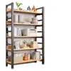 Estantería multicapa simple de acero y madera de pie para sala de estar, estante de almacenamiento simple para dormitorio del hogar, estantería y estante de almacenamiento de arte de hierro