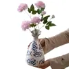 Adornos de Jarrón de Cerámica Retro para Entrada de Casa Porcelana Antigua Azul y Blanco Adornos Florales para Sala de Estar Pedidos de Texto Cifrado
