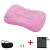 Almohada Inflable para Exteriores, Almohada Cuadrada Plegable Flocada, Máscara para Ojos, Juego de Tapones para los Oídos, Soporte Cervical para Dormir, Cojín Lumbar para Viajes Largos