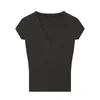 Serie de Tops Básicos de Color Sólido Versátiles de Manga Corta Ajuste Delgado con Cuello en V Marca Z para Mujer Za Venta al por Mayor Za