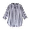 2026 Nova Roupa Feminina de Início de Primavera Estilo Coreano Solta Tamanho Grande Camisa Listrada Feminina Manga Três Quartos Decote V Blusa Básica