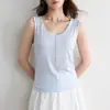 Camisole de Lyocell com Decote U para Mulheres, Roupa de Verão com Alças Largas, Cobrindo os Seios Laterais, Top Sem Mangas Estilo Coreano Relaxado