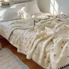 Manta de Gaze Dobrada com Textura Plissada de Algodão Puro Classe A, Ultra Macia e Respirável, com Bordas Onduladas, Manta Infantil, Manta de Sofá, Manta Toalha