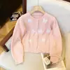 Cardigã de malha estilo coreano para primavera e outono, novo estilo suave, laço tridimensional resistente, suéter macio e doce, juvenil para mulheres