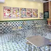 Mesas y Sillas Plegables de Restaurante de Té Estilo Hong Kong, Puesto de Comida, Casa de Té, Mesas y Taburetes de Acero Inoxidable con Patrón de Escamas de Pescado, Mesas y Sillas de Comedor del Sudeste Asiático