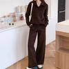 Suéter de punto de dos piezas con solapa transfronteriza para otoño e invierno, nuevo, elegante, informal, con pantalones de pierna ancha, traje de comercio exterior para mujer