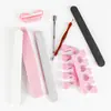 Conjunto de ferramentas para cuidado das unhas: esponja, separador de dedos, tira polidora, escova de unhas, empurrador de cutícula de aço, conjunto de 8 peças