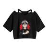 Camiseta Estampada de Dibujos Animados Trébol Negro Cuatro Hojas Transfronterizo Verano Casual Popular para Mujer Tirantes Ombligo Manga Corta