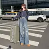 Nuevos Jeans de Pierna Ancha Lavados y Rotos de Cintura Alta para Primavera y Verano para Mujer, Corte Holgado, Cubre Cadera, Adelgazantes, Versátiles, Pierna Recta, Largo hasta el Piso