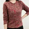 Camiseta Redonda de Manga Larga con Estampado Floral Plateado Elegante Moda de Principios de Otoño Para Reducir Edad Ropa de Mamá Camiseta Básica Plateada Versátil Adelgazante
