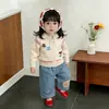 Conjunto de Suéter Estilo Coreano para Niñas de Principios de Primavera, Cárdigan de Punto Bordado Elegante para Bebés de Primavera y Otoño, Jeans Versátiles para Bebés