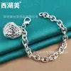 Belleza del Lago Oeste Adornos de Plata Talla de Flor Colgante Hueco de Amor Pulsera Joyería Joyería