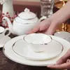 Conjunto de louça de porcelana fina para hotel com borda dourada, conjunto de quatro peças para restaurantes e salas de jantar, louça impressa estilo chinês