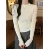 Suéter curto estiloso canelado slim fit para outono e inverno para mulheres, top de malha base Andy de veludo