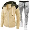 Comercio exterior transfronterizo nuevo conjunto de sudadera deportiva casual con cremallera de moda color block para hombre europeo y americano