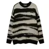 Coleção nova de 2026: suéter mohair listrado retrô americano masculino moderno, modelagem solta e confortável para outono e inverno, perfeito para casais