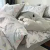 Juego de Cuatro Piezas de Algodón Puro Estilo Nórdico, Funda Nórdica 100% Algodón Puro, Sábana Plana, Sábana Ajustable, Ropa de Cama Sencilla para Dormitorio Principal, Juego de Tres Piezas para Estudiantes
