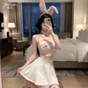 Lingerie Sexy Fogo Laranja Fantasia de Gato Desejo Puro Renda Fofa Para Seios Pequenos Uniforme de Sedução