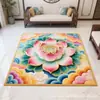 Tapete de Lótus Estilo Chinês, Tapete Quadrado de Veludo Cristal Estilo Chinês, Absorvente de Água, Capacho Antiderrapante, Resistente a Manchas, Fácil de Limpar