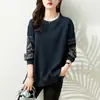 Foto Real de Sudadera Bordada con Cuello de Encaje Bordado de Otoño 2026 Tallas Grandes Corte Holgado para Mujeres Tallas Grandes