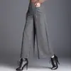 Nuevos pantalones a cuadros elegantes de pierna ancha para mujer, versión coreana de otoño 2026, de cintura alta, adelgazantes, fluidos, holgados, cropped casual, de moda