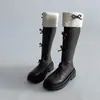 Botas de Cavaleiro Retro Elegantes, Doces e Modernas com Laço Salto Grosso para Mulheres no Outono e Inverno com Design Estilo Fada